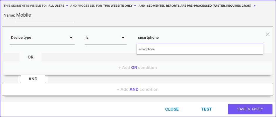 Building a Mobile segment in the visual segment editor